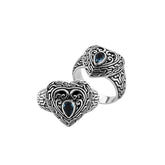 Sterling Silver Blue Topaz Quartz Heart Shape Balinese Vintage Statement Ring
